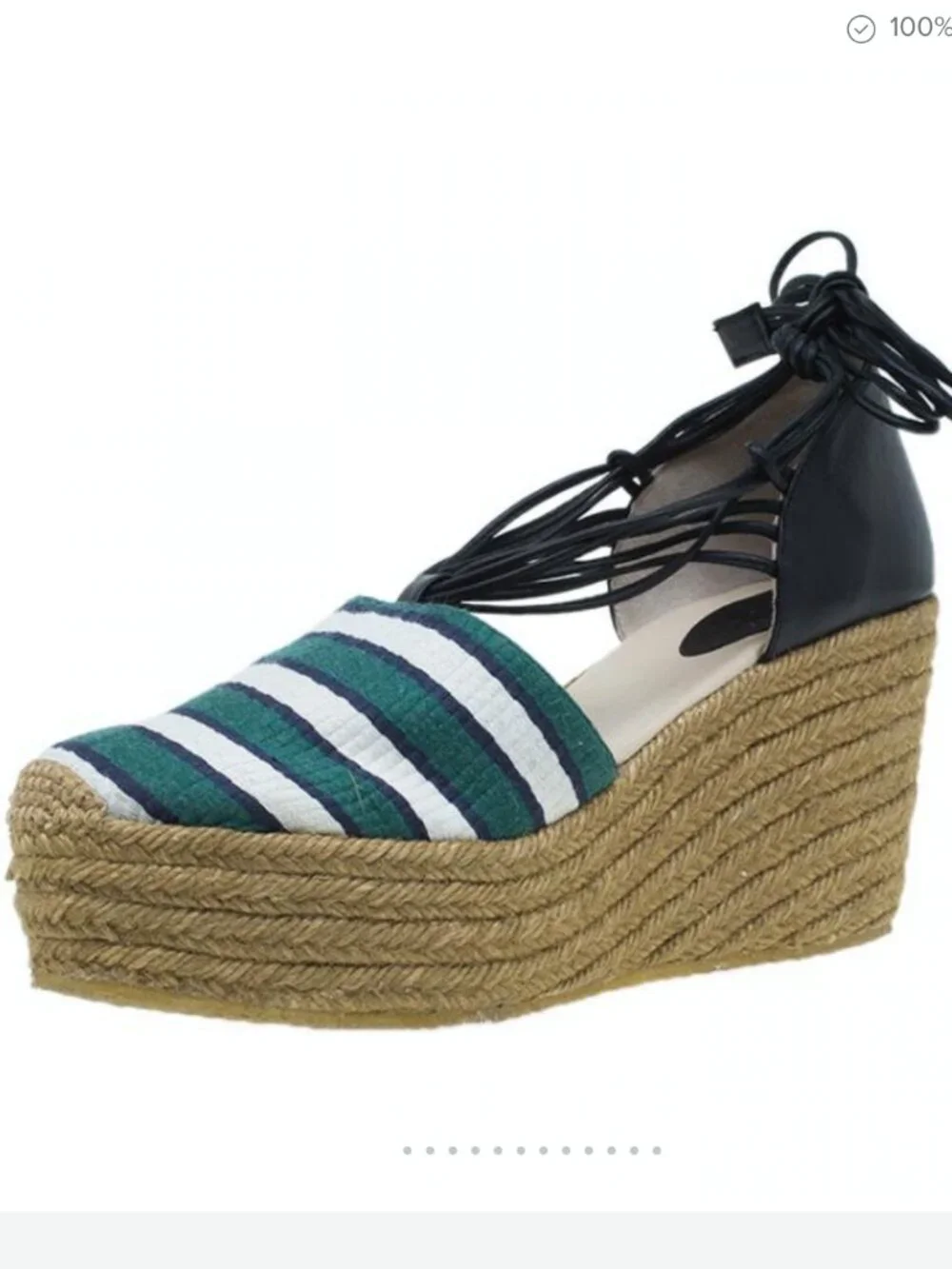 Chloe green striped/ leather straps espadrille wedges/ shoes sz 37 sz US 7